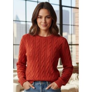 Lands' End Red Orange Cable Knit Drifter Sweater